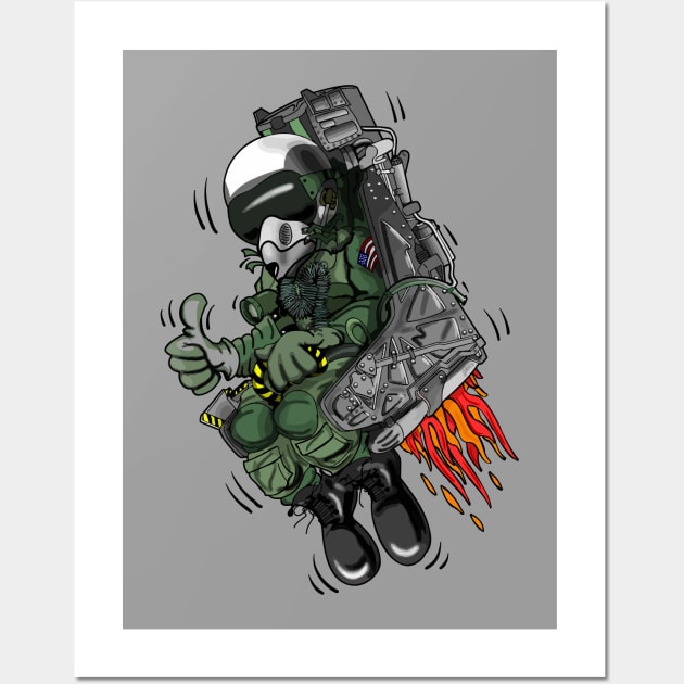 Military Fighter Jet Pilot Ejection Seat Cartoon Illustration Wall Art by hobrath